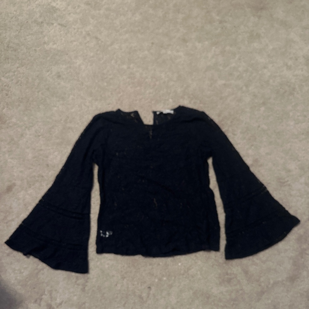 Bell sleeve lace navy blue shirt